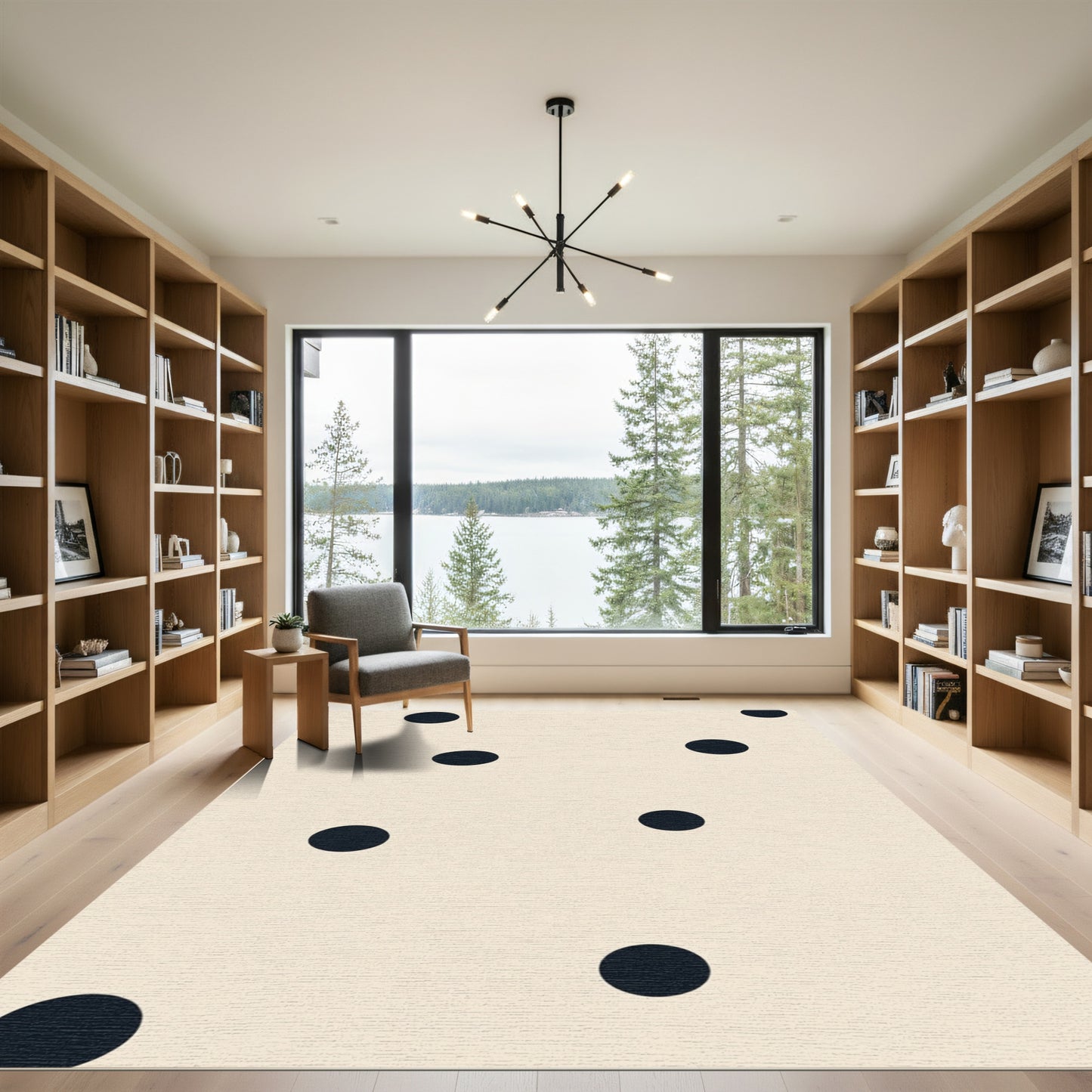 Creamy Beige Scattered Dark Circles Rug