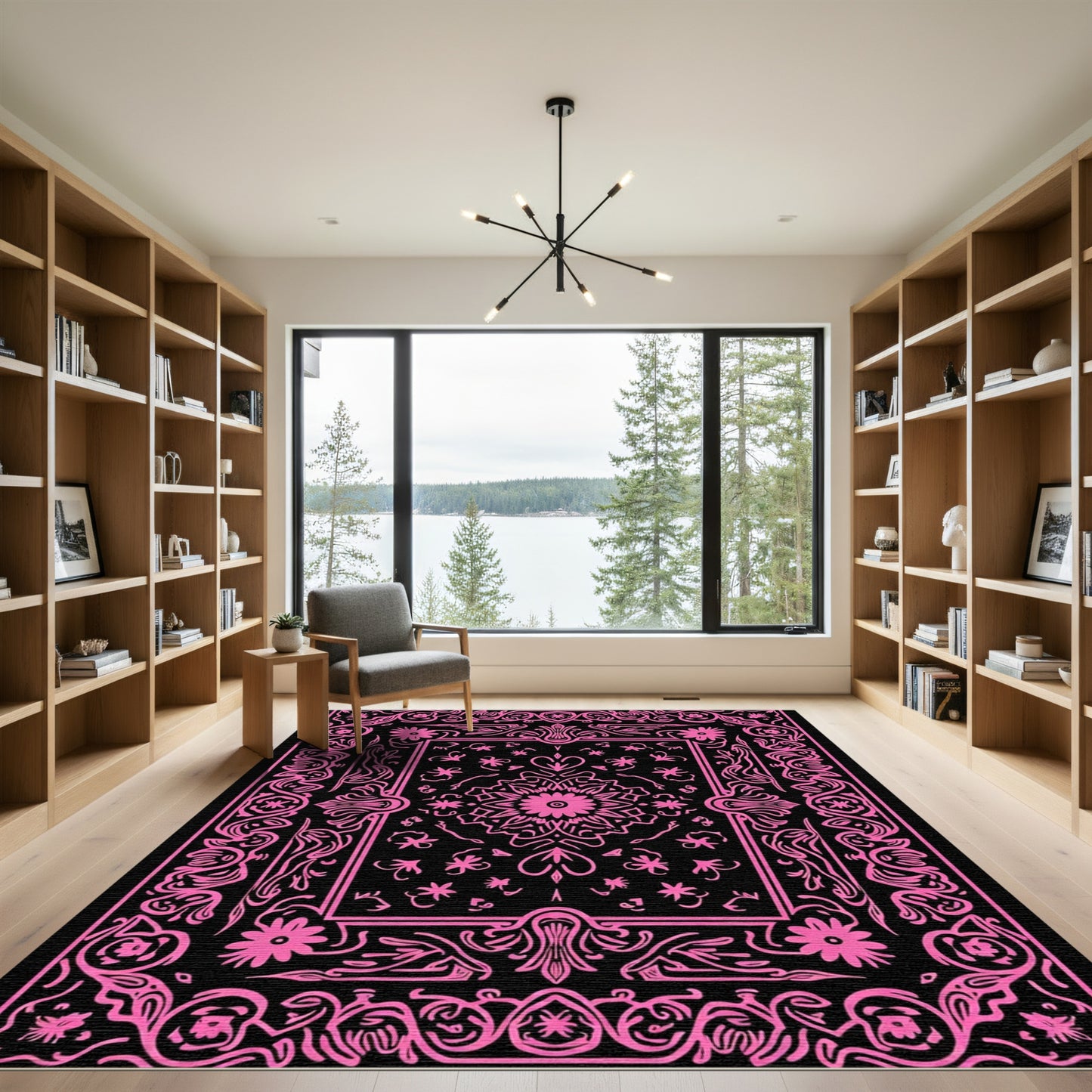 Bright Pink Floral Medallion Art Rug