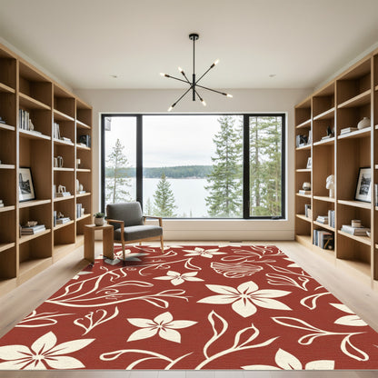 Terracotta Cream Floral Vine Rug
