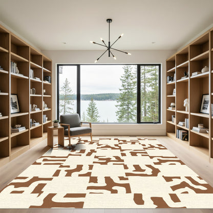 Brown Cream Abstract Checkerboard Rug
