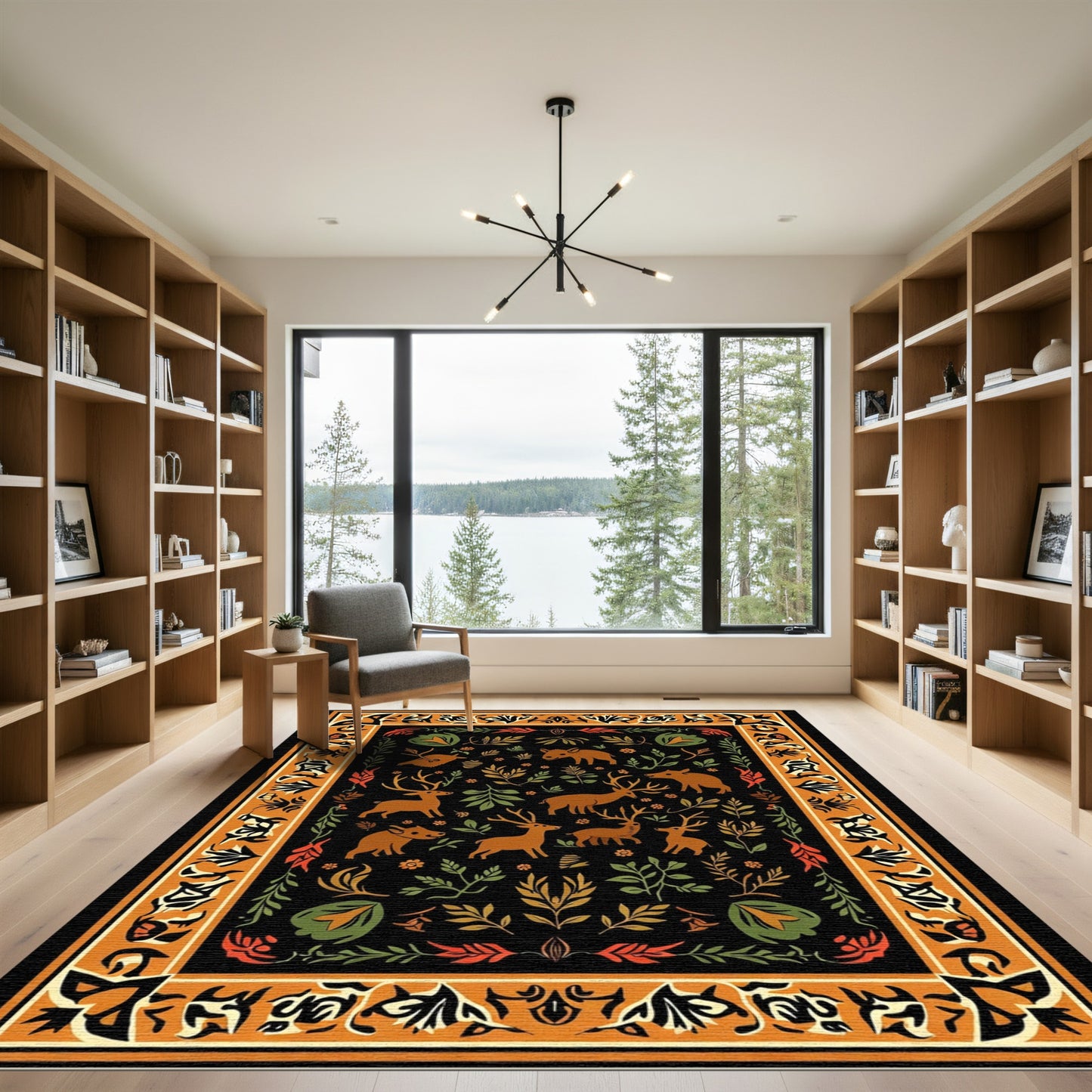 Whimsical Woodland Animal Border Foliage Rug