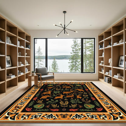 Whimsical Woodland Animal Border Foliage Rug