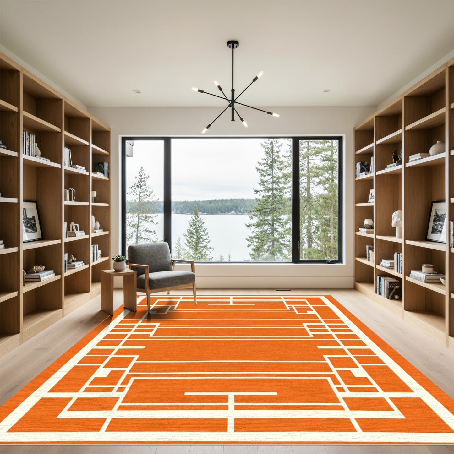 Bold Orange Geometric Block Rug