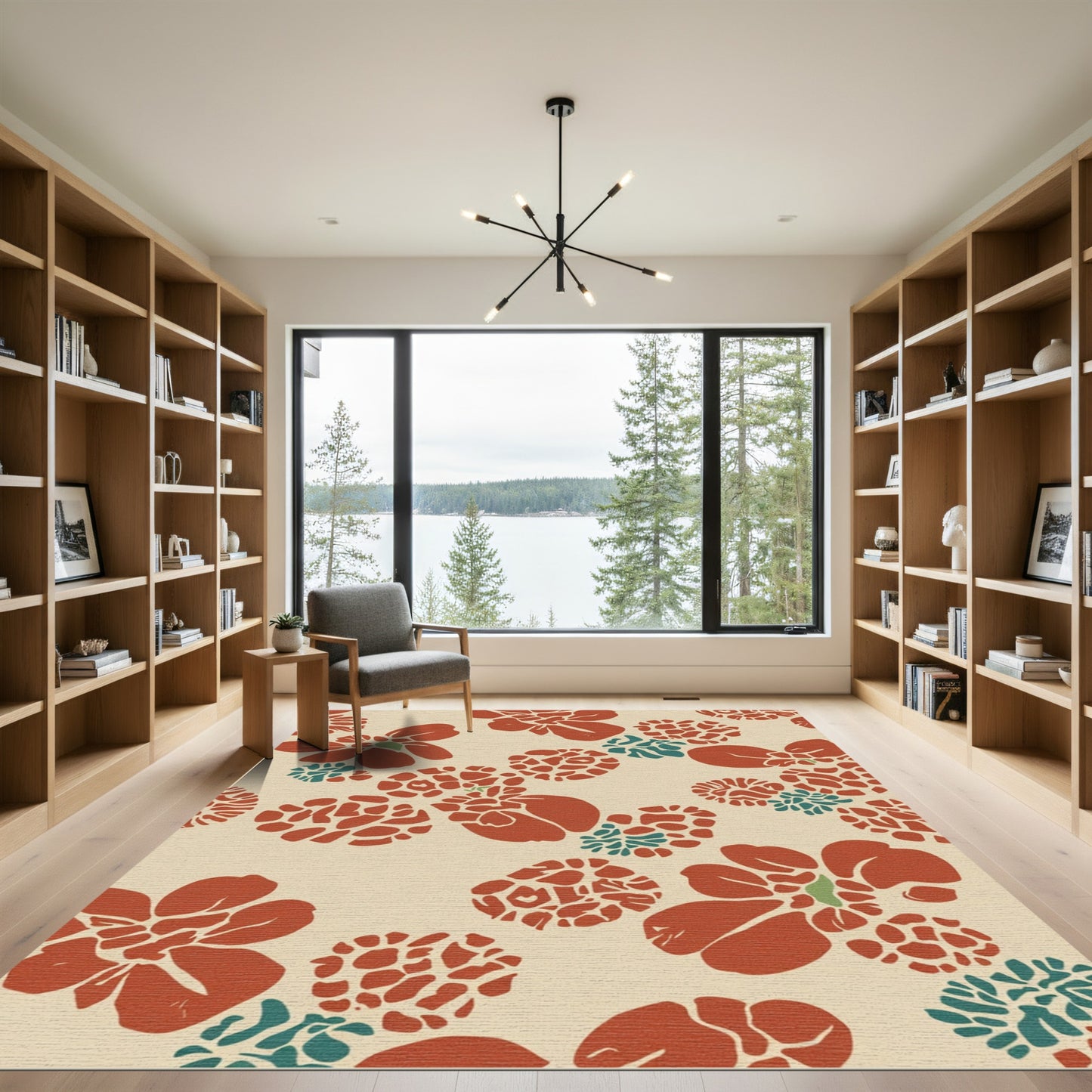 Terracotta Red Floral Cluster Print Rug