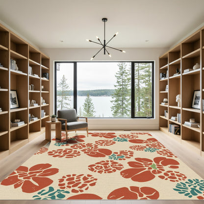 Terracotta Red Floral Cluster Print Rug
