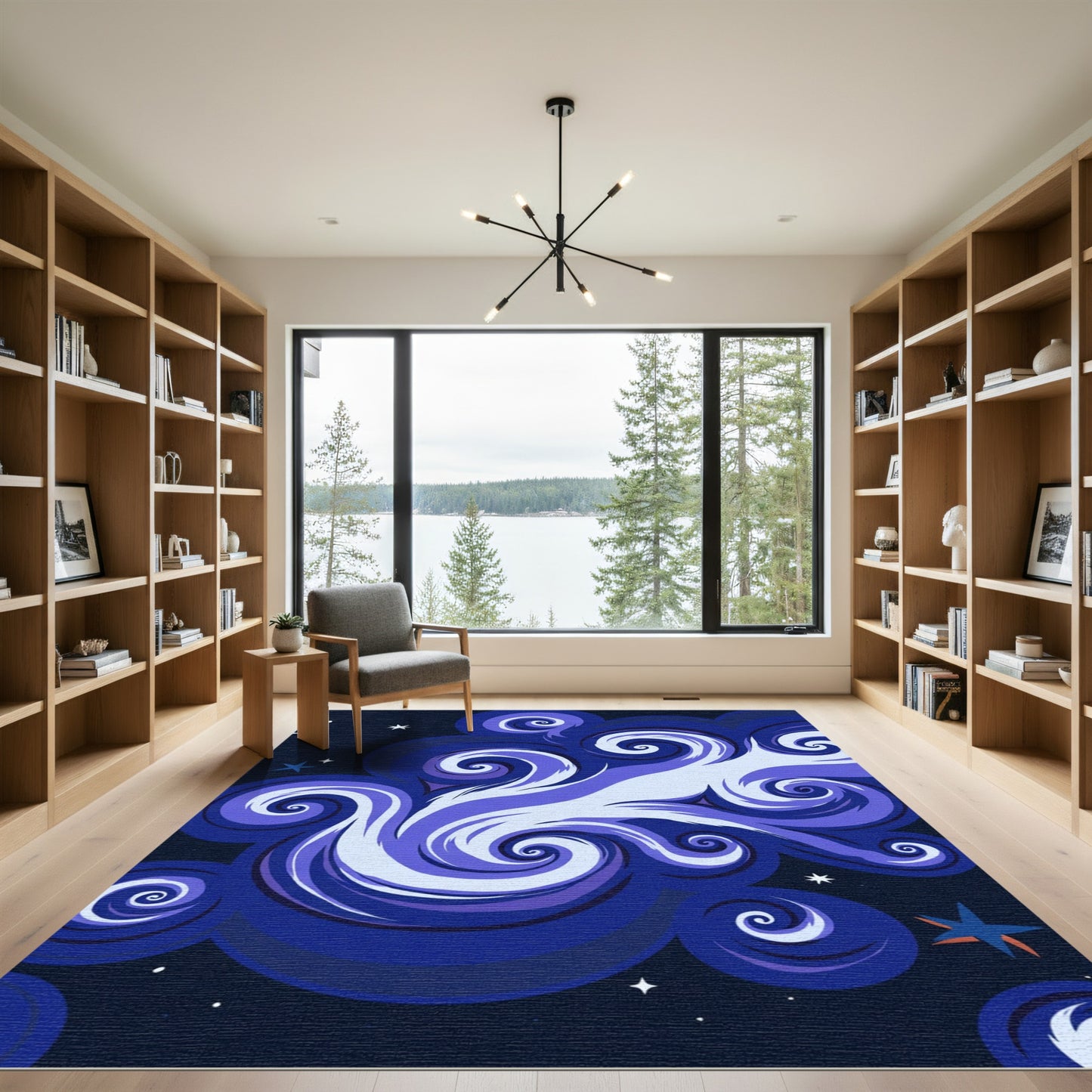 Deep Navy Swirling Starry Night Rug