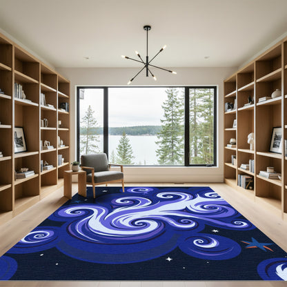Deep Navy Swirling Starry Night Rug