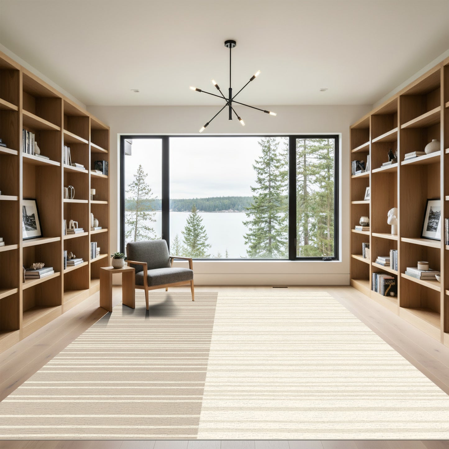 Neutral Tone Abstract Horizontal Stripe Rug