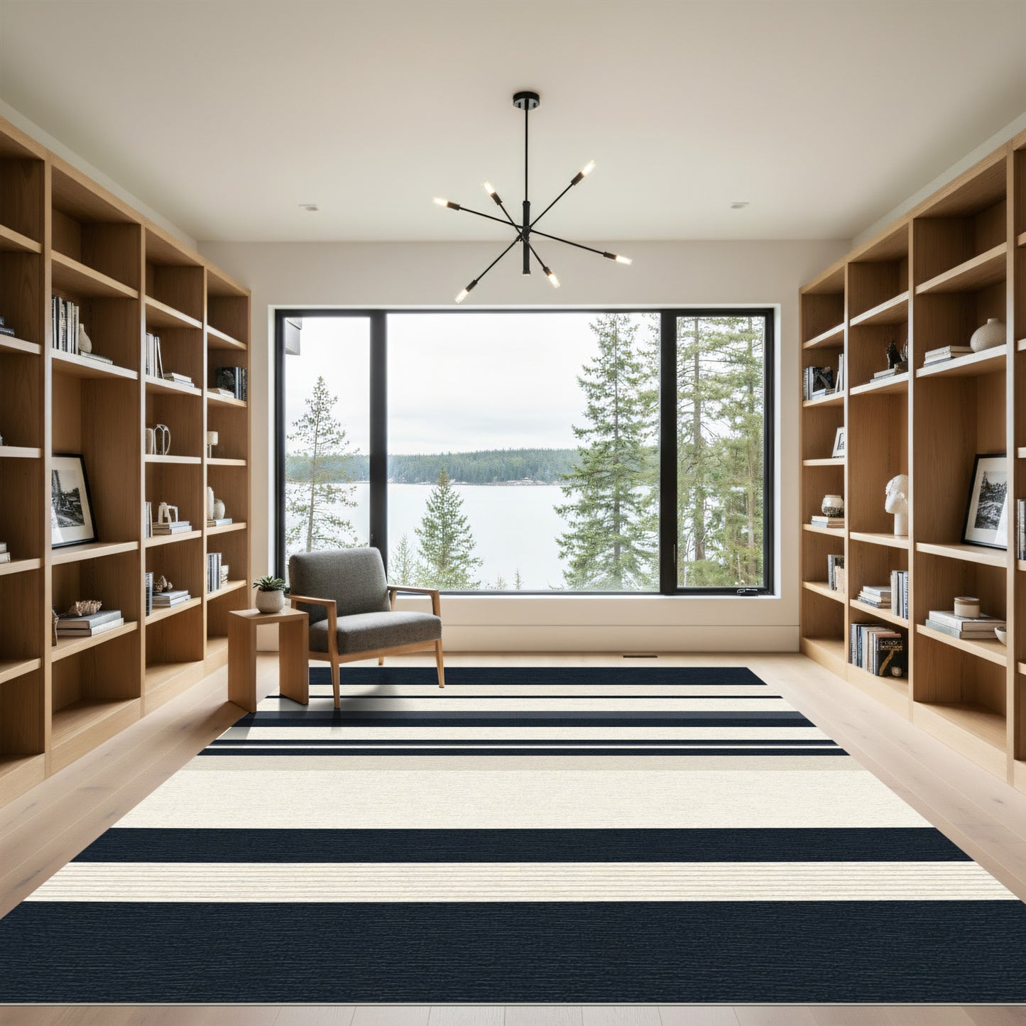 Bold Navy Cream Striped Rug