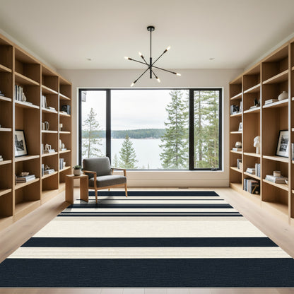 Bold Navy Cream Striped Rug