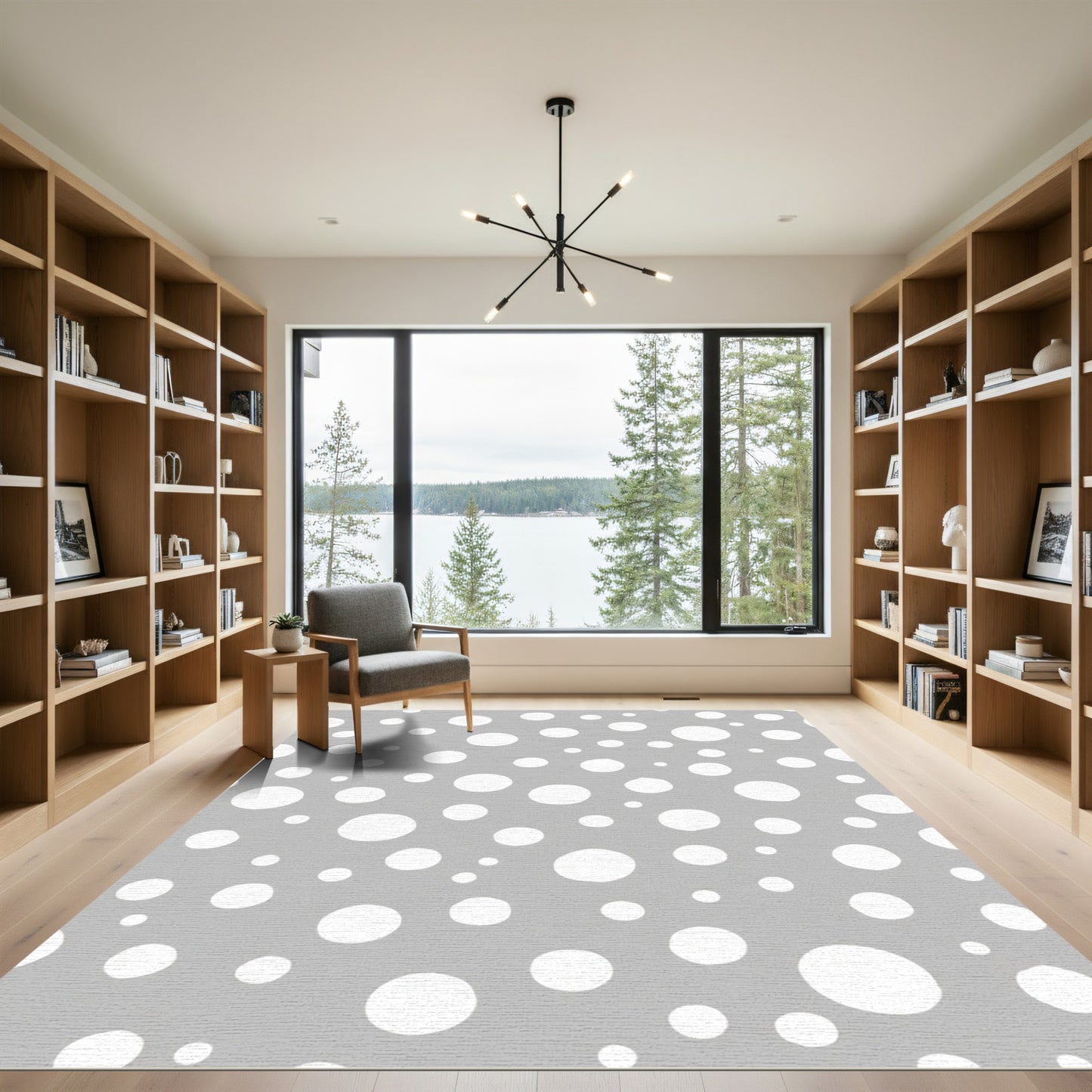 Whimsical Grey White Polka Dot Rug