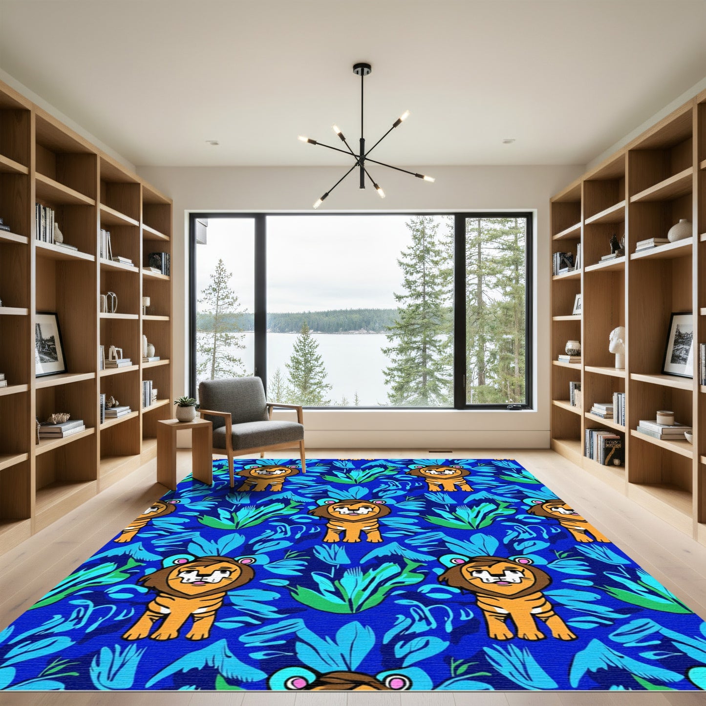 Cute Lions Blue Jungle Grove Rug