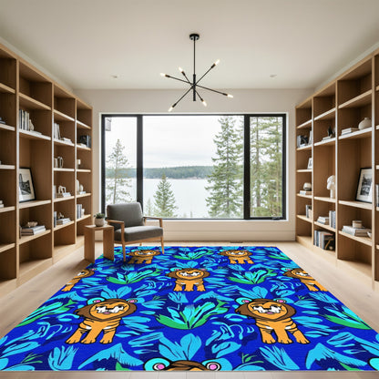 Cute Lions Blue Jungle Grove Rug