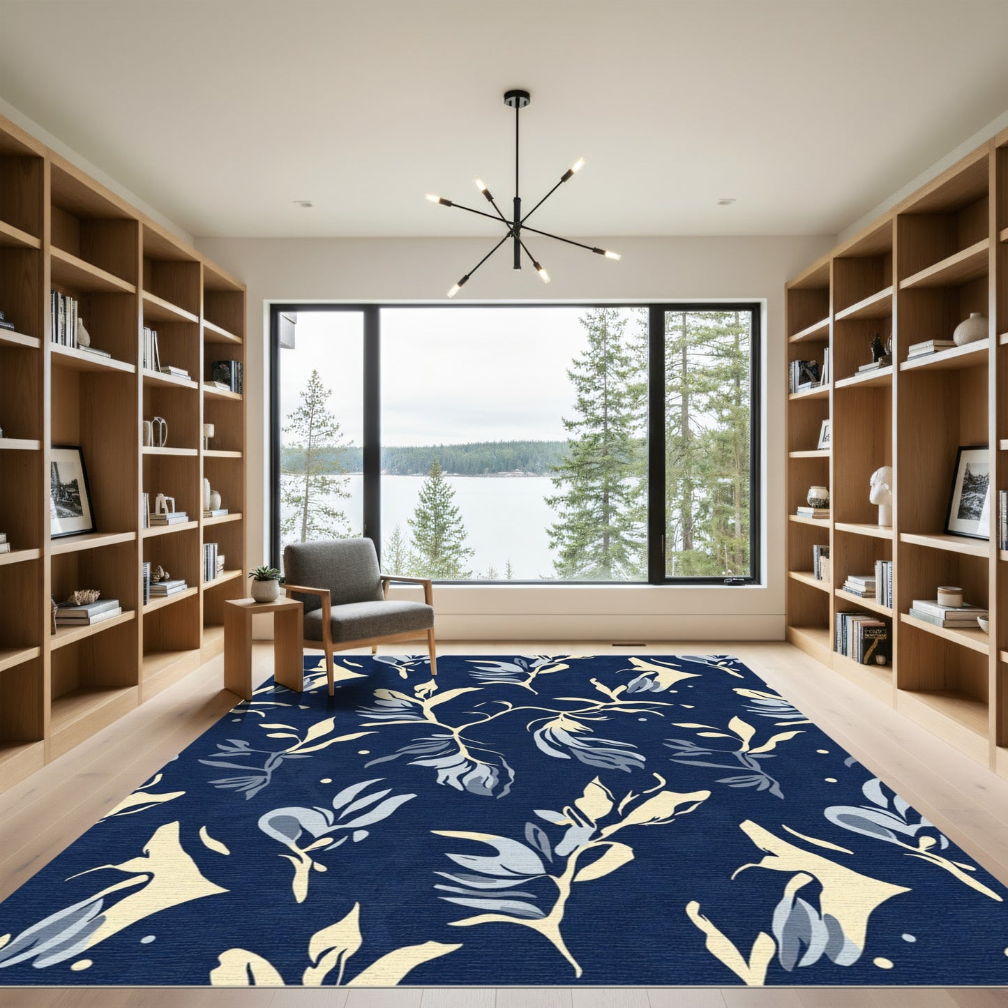 Navy Blue Abstract Botanical Branches Rug