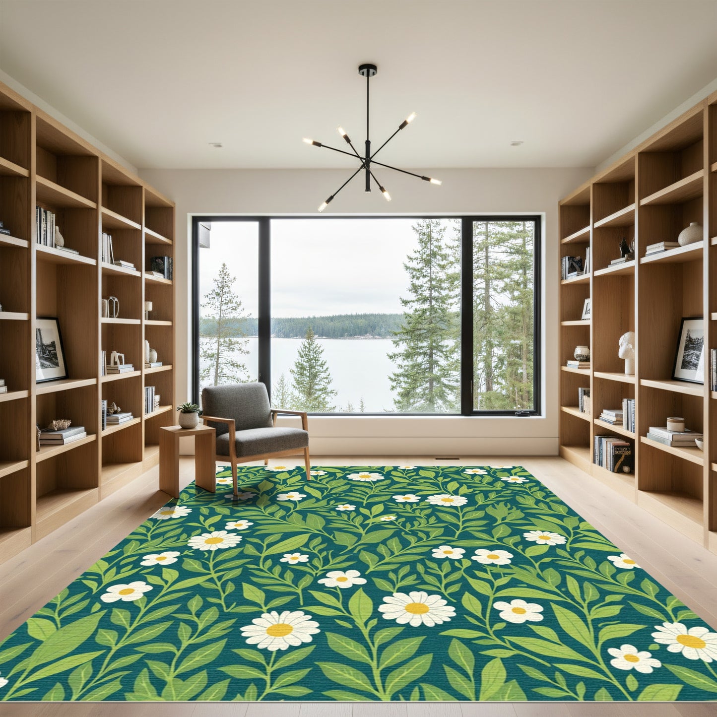 Teal Daisy Vines Garden Rug