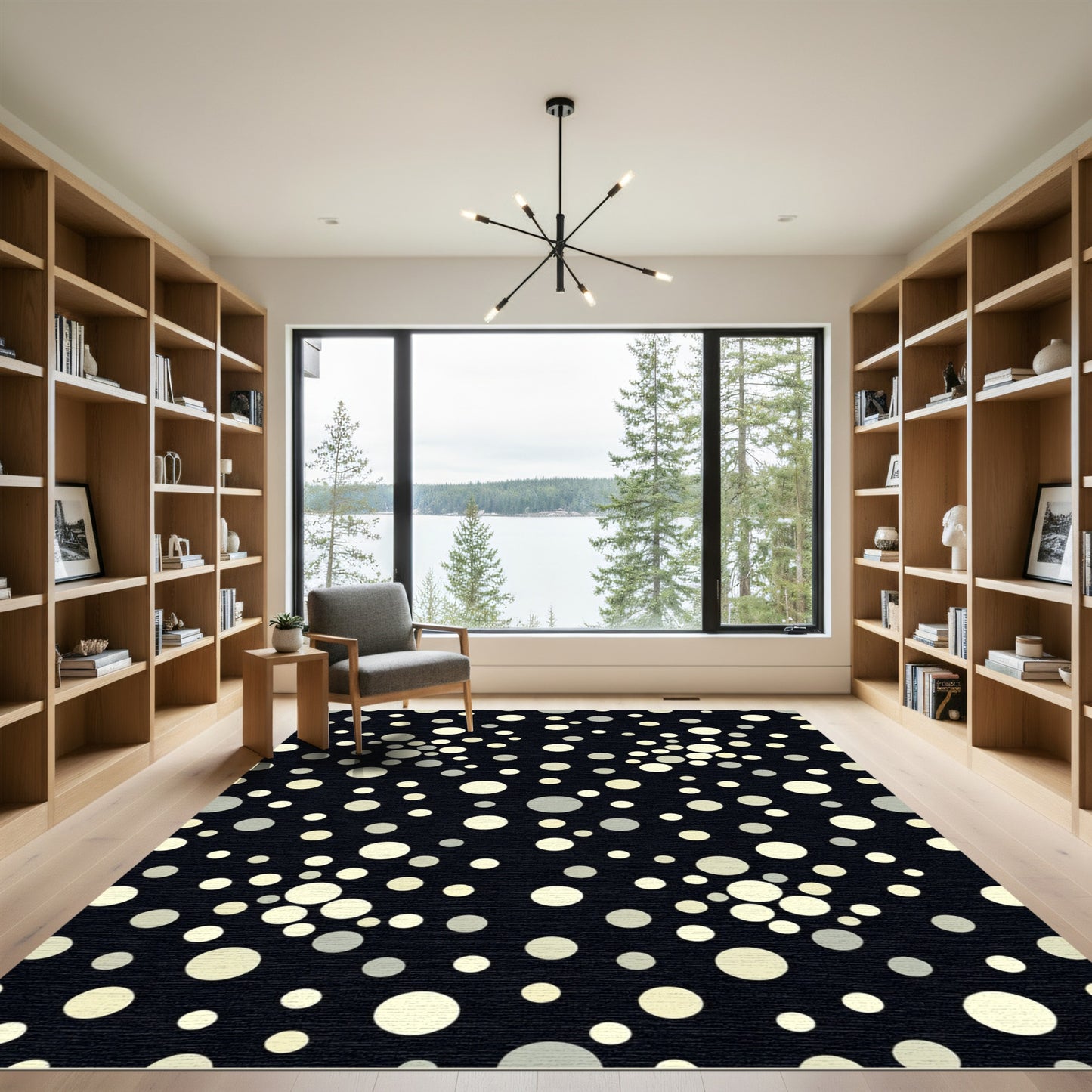 Modern Black Cream Scatter Circles Rug