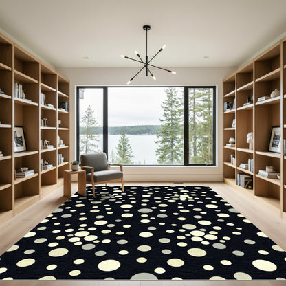 Modern Black Cream Scatter Circles Rug