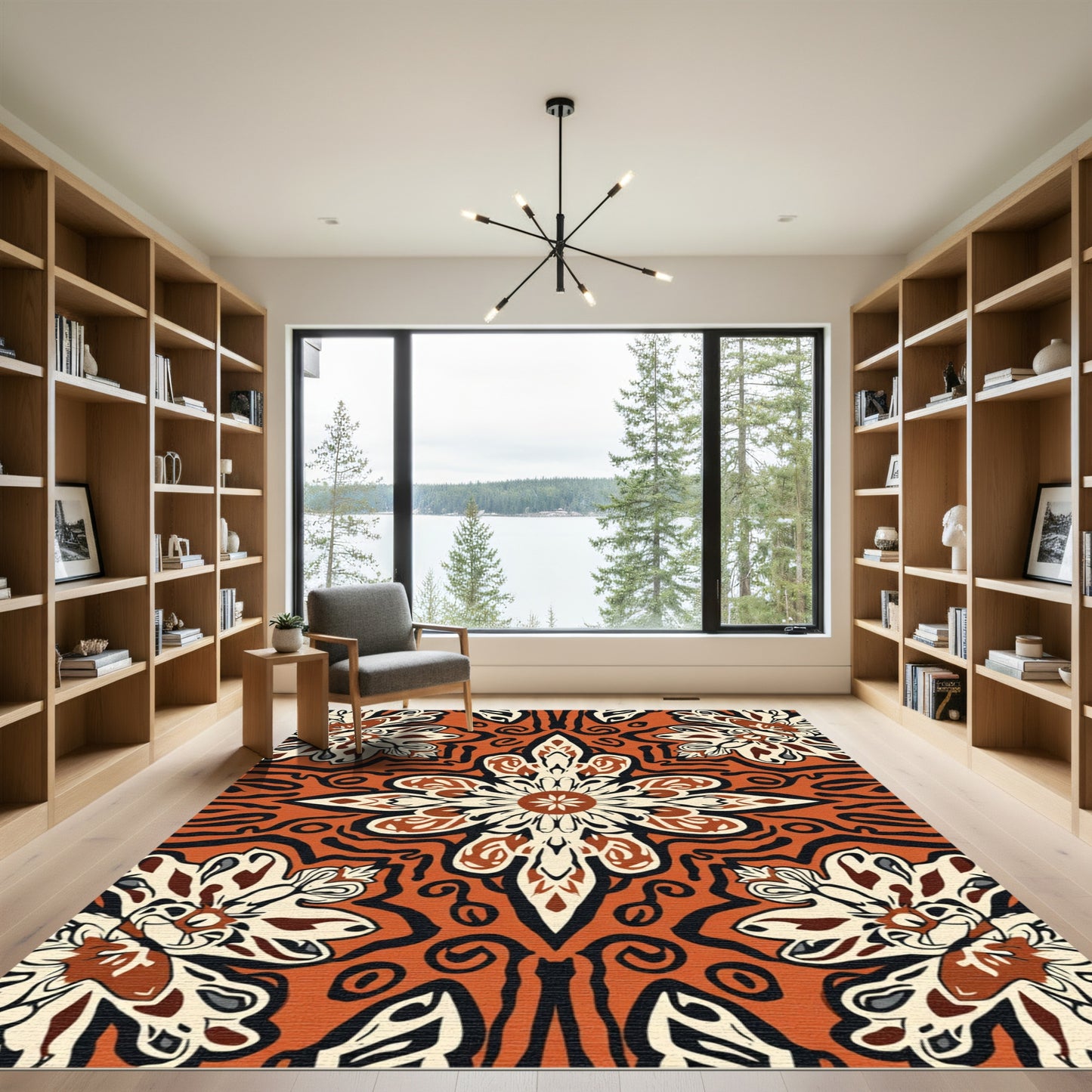 Bold Orange Floral Medallion Rug
