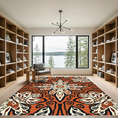 Bold Orange Floral Medallion Rug