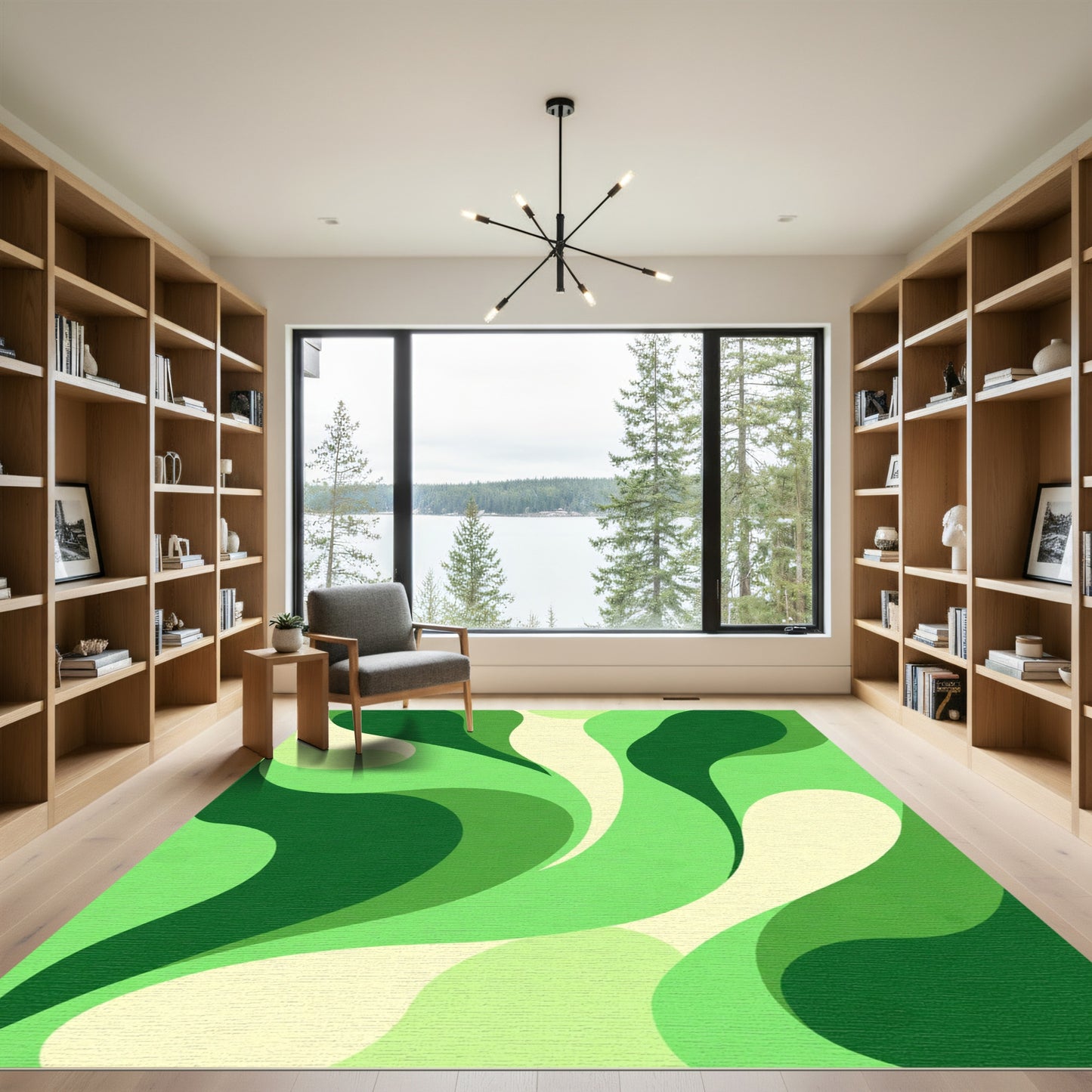 Calming Green Abstract Swirl Rug