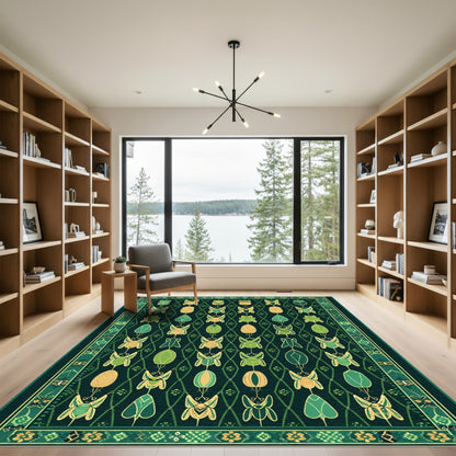 Deep Emerald Beetle Floral Jacquard Rug