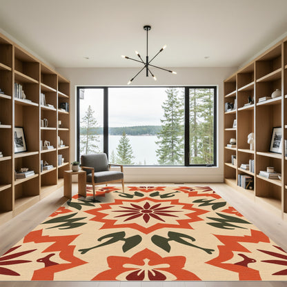 Terracotta Red Floral Sunburst Rug
