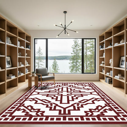 Maroon Geometric Contemporary Square Rug