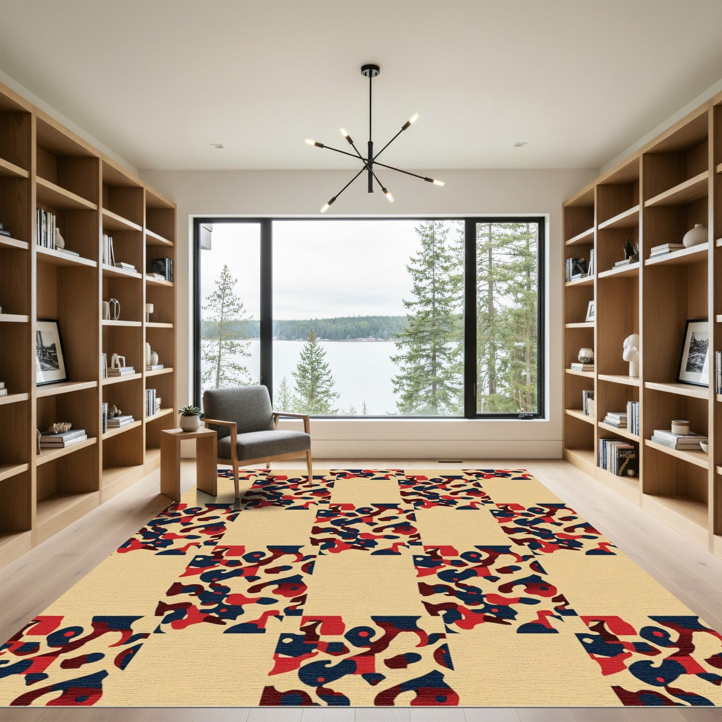 Retro Red Blue Camo Grid Rug