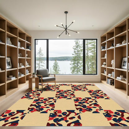 Retro Red Blue Camo Grid Rug