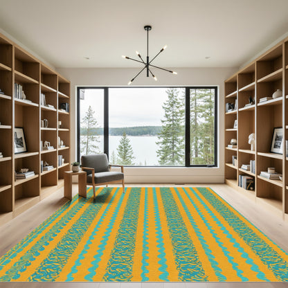 Turquoise Bold Stripe Ochre Texture Rug