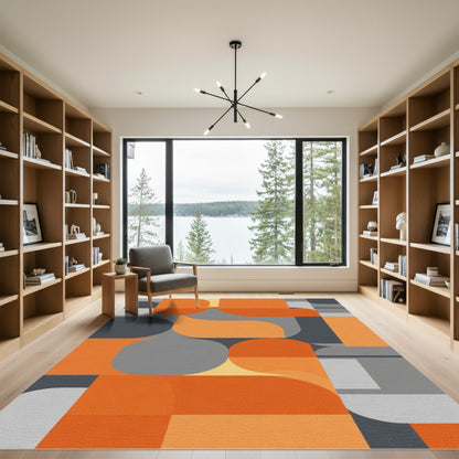 Geometric Orange Gray Abstract Shapes Rug