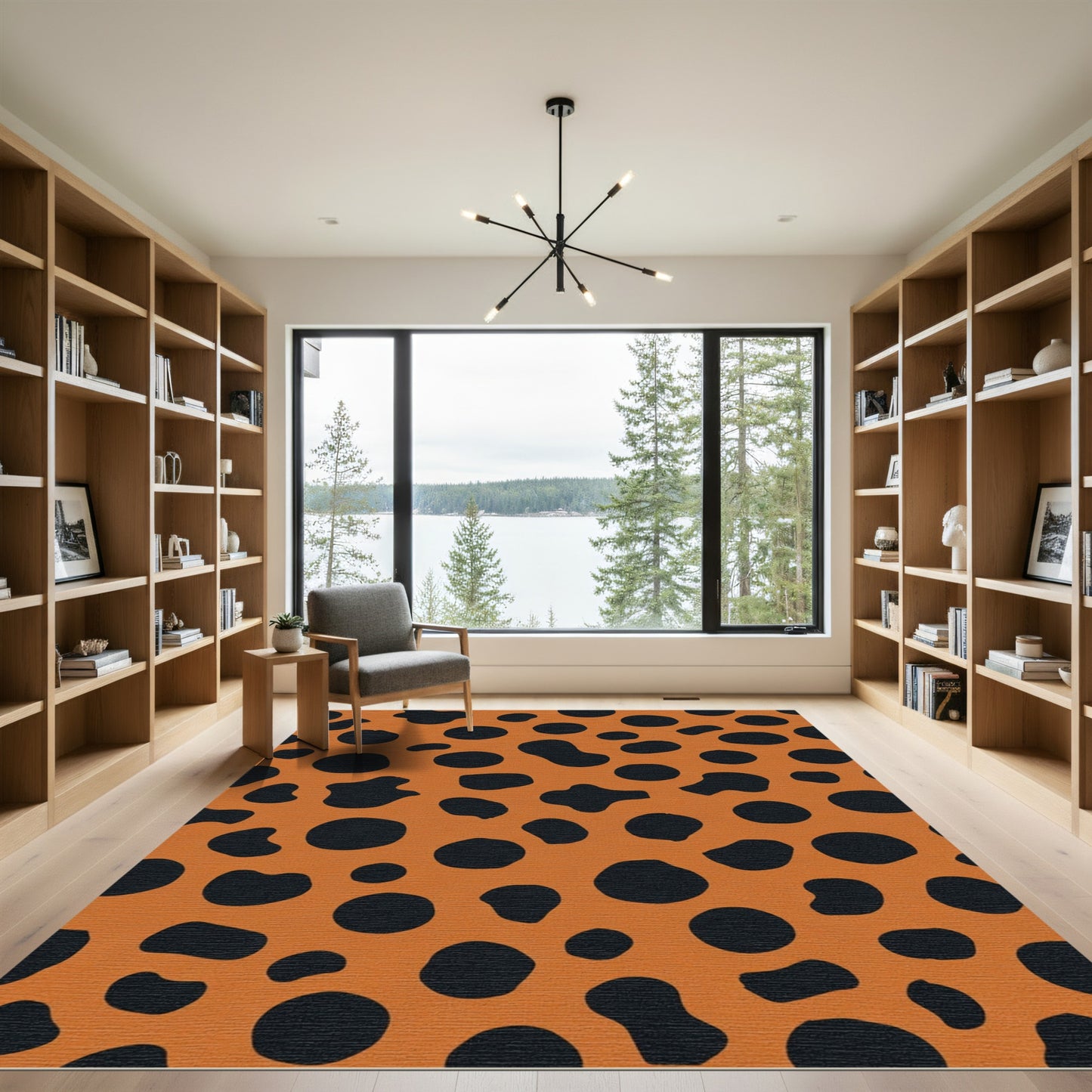 Orange Black Polka Dot Spots Rug