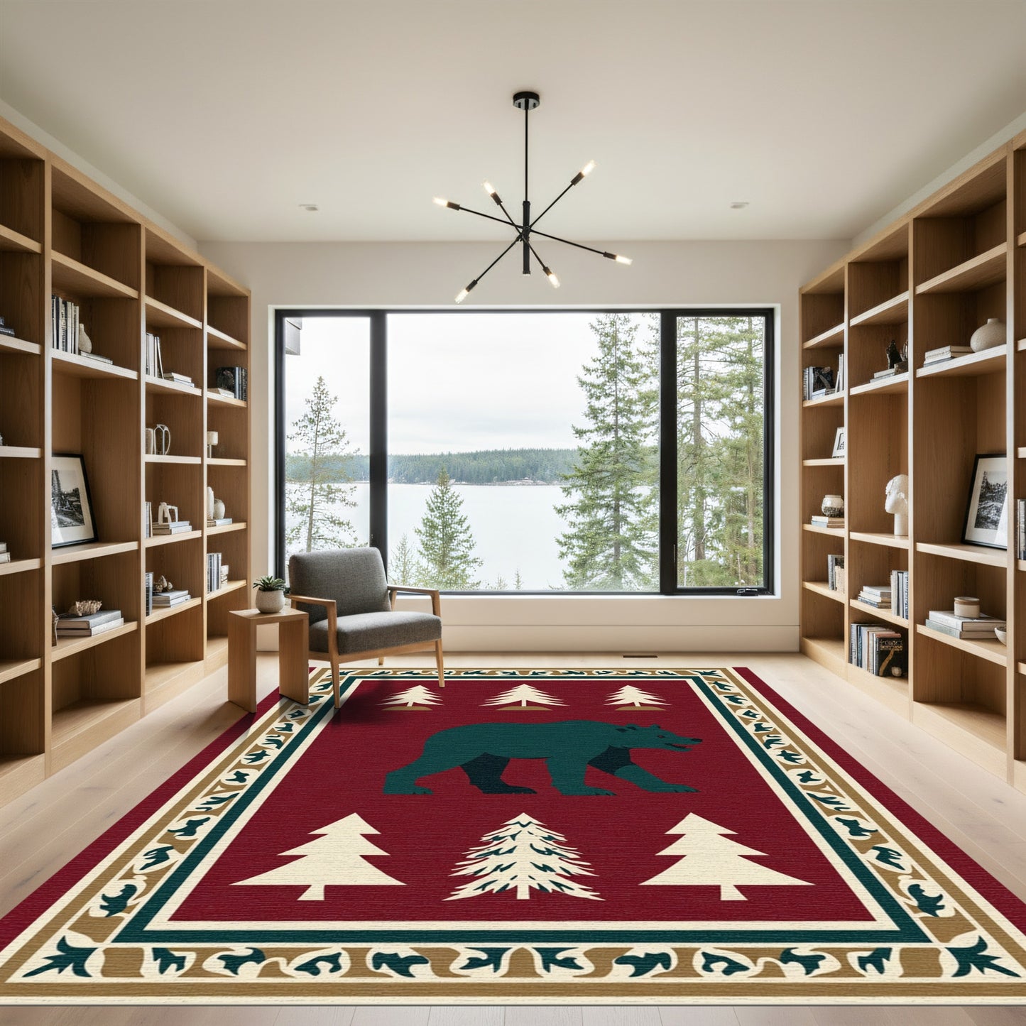 Deep Forest Bear and Pine Trees Rug