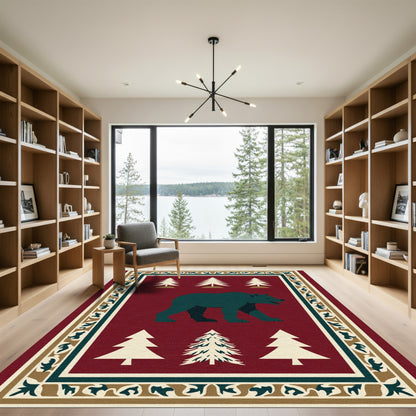 Deep Forest Bear and Pine Trees Rug