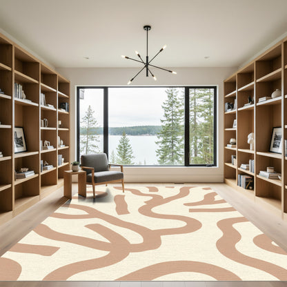 Abstract Tan Swirls Beige Rug