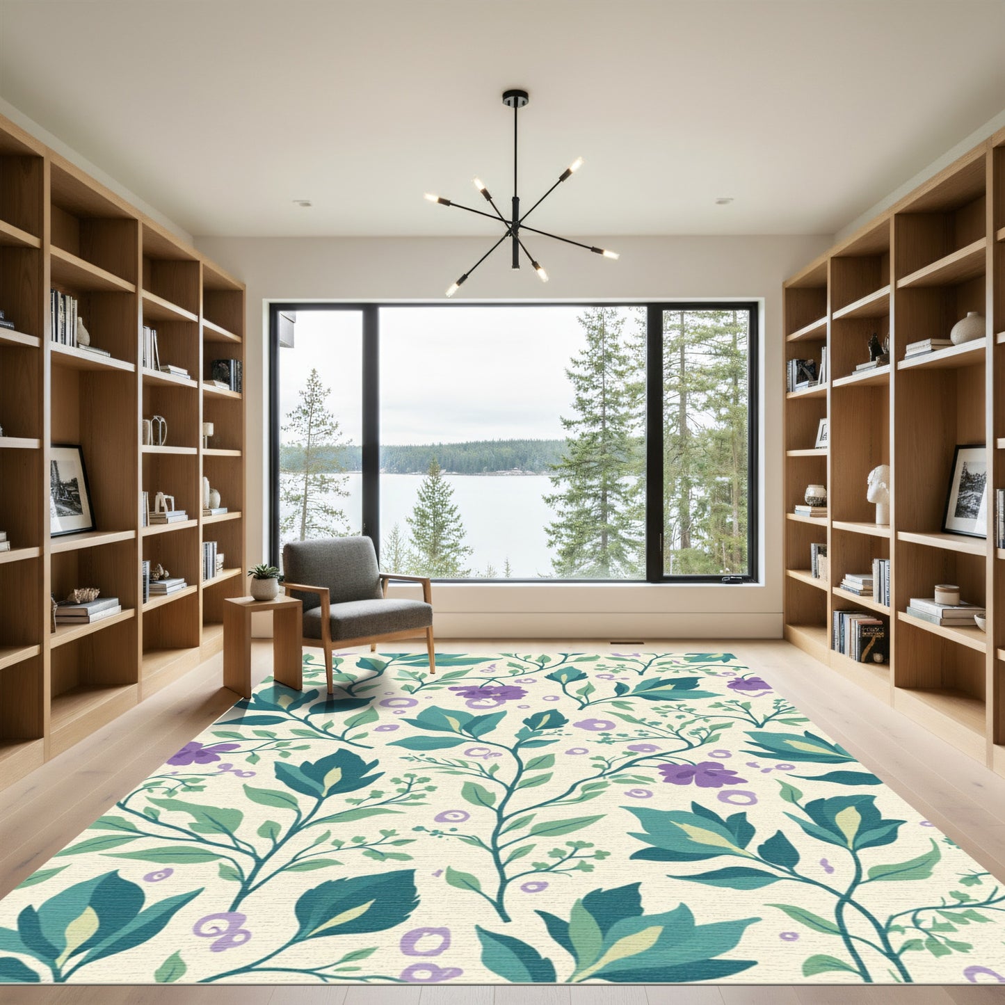 Teal Purple Botanical Vine Serenity Rug