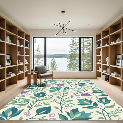 Teal Purple Botanical Vine Serenity Rug