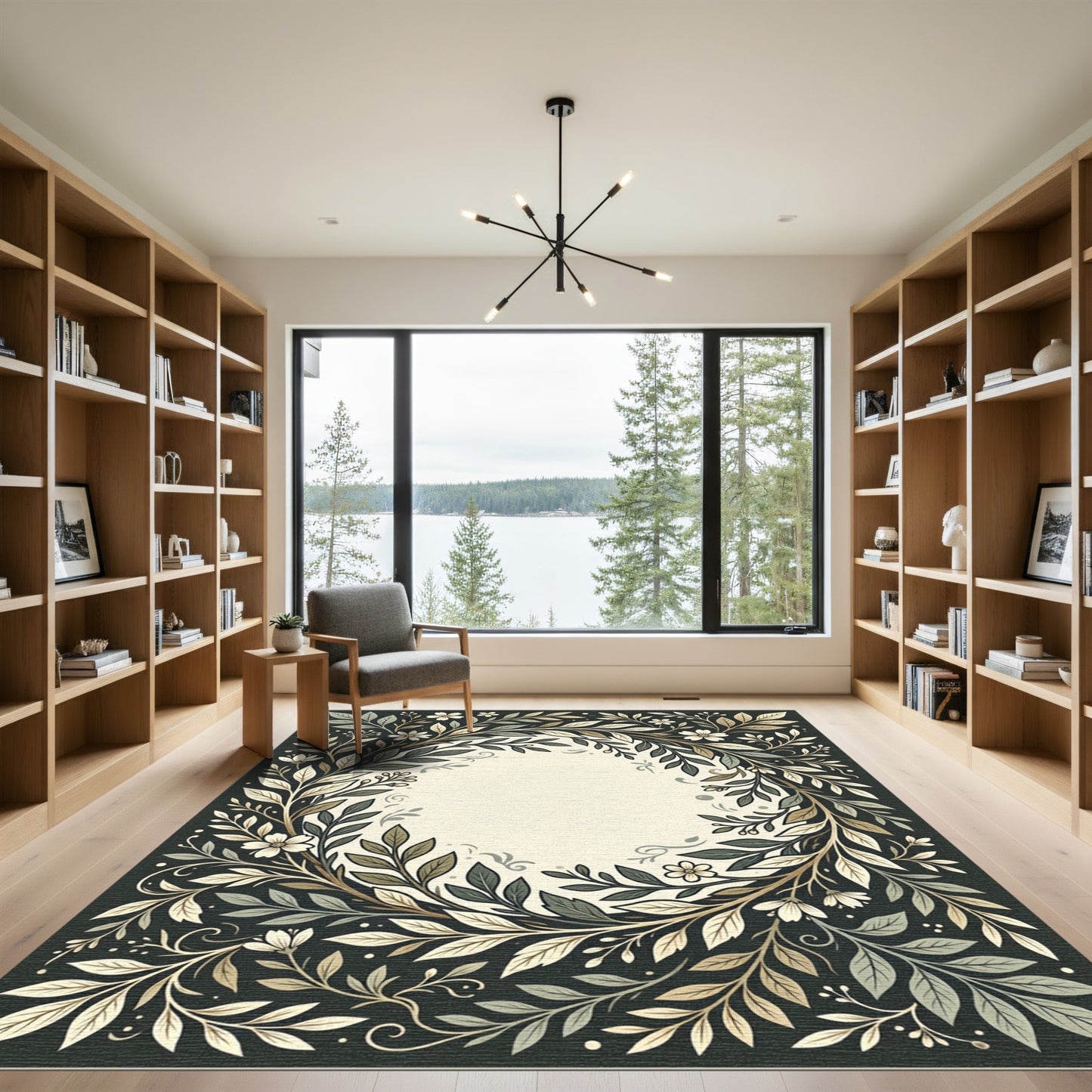 Earthy Tone Botanical Wreath Rug