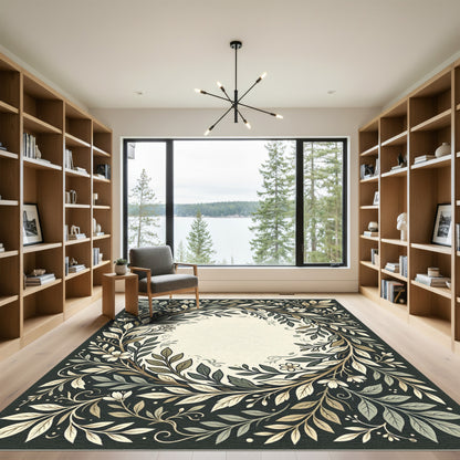 Earthy Tone Botanical Wreath Rug