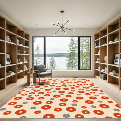 Crimson Circles Grey Accents Cream Field Rug