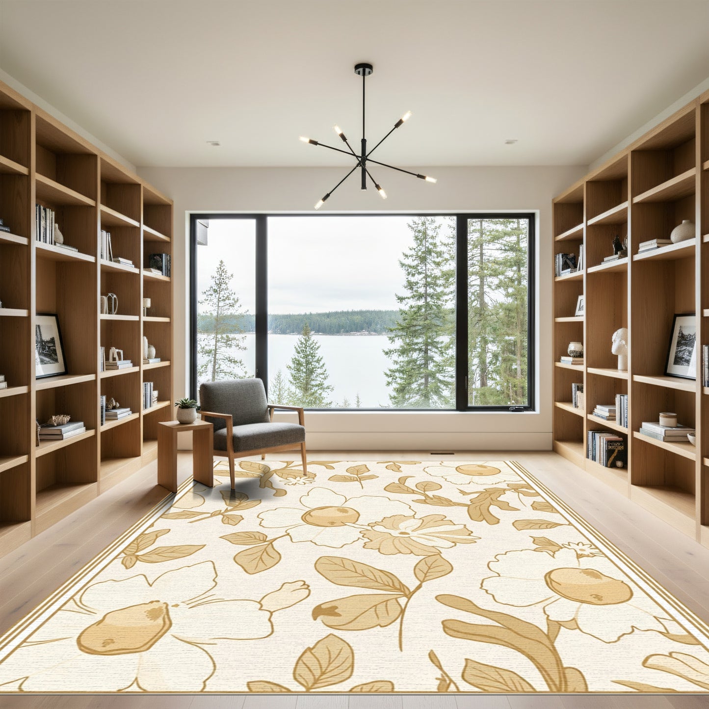 Cream Botanical Blossom Garden Rug
