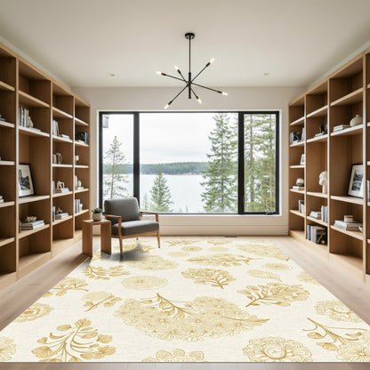 Golden Botanical Meadow Floral Accent Rug