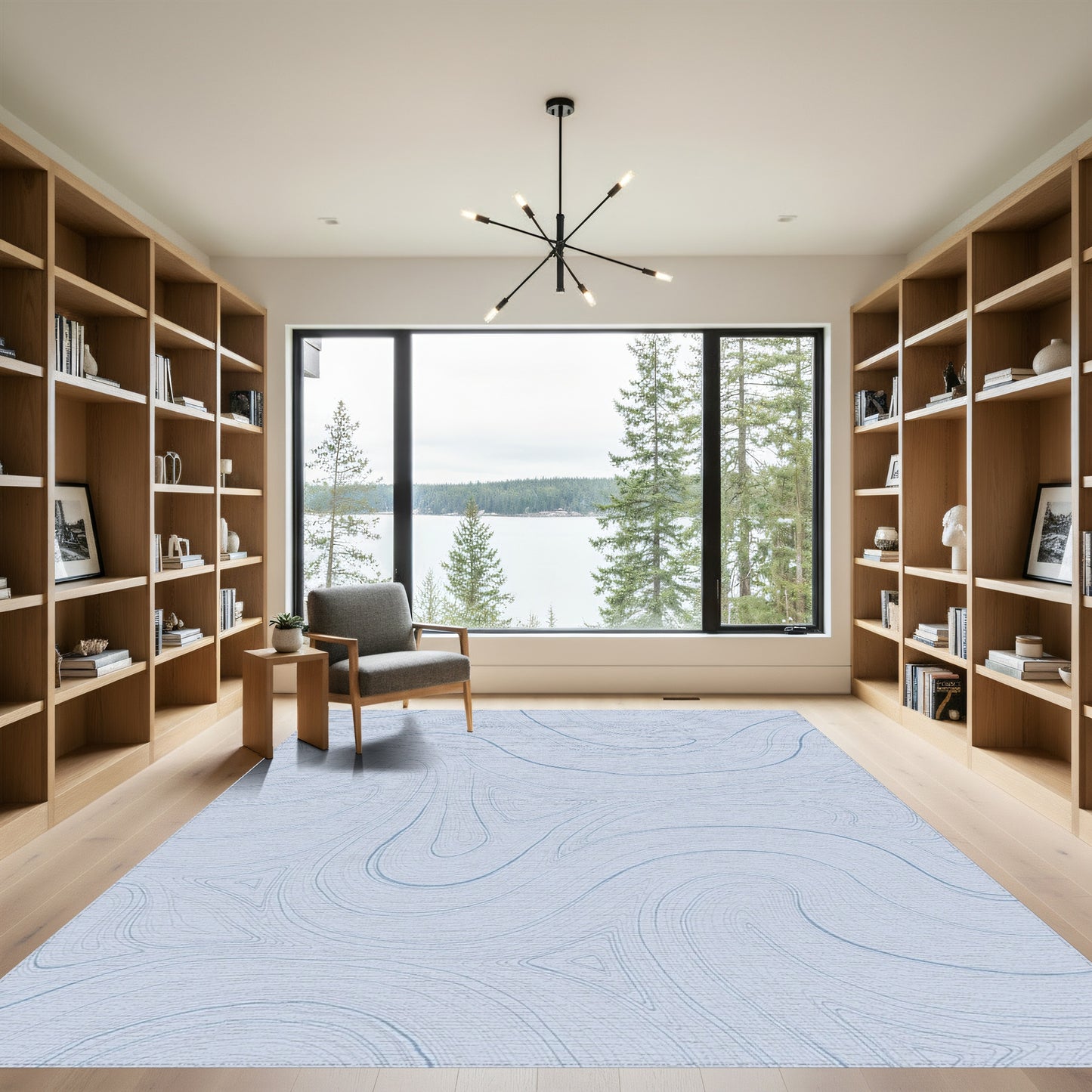 Blue Fluid Wave Abstract Rug