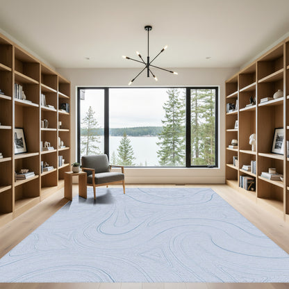 Blue Fluid Wave Abstract Rug
