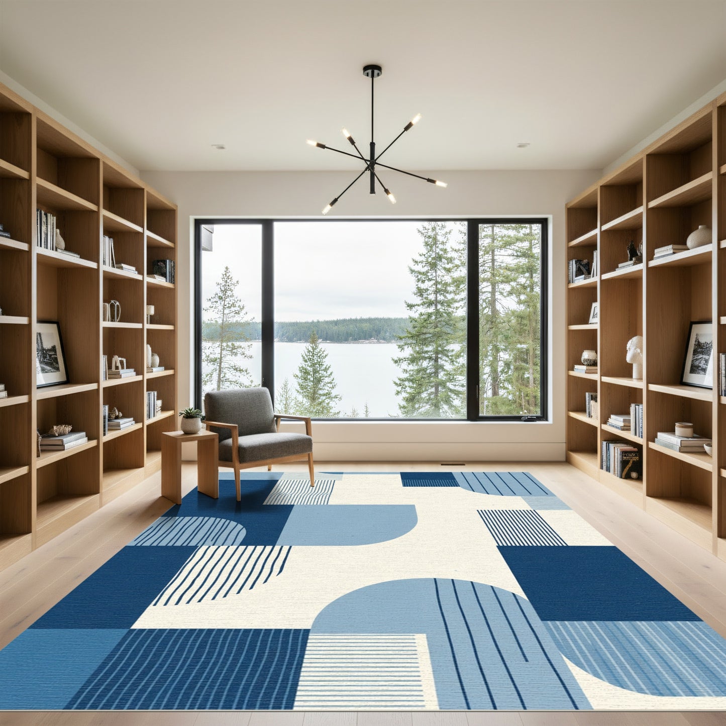 Geometric Navy Blue Abstract Forms Rug