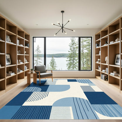 Geometric Navy Blue Abstract Forms Rug