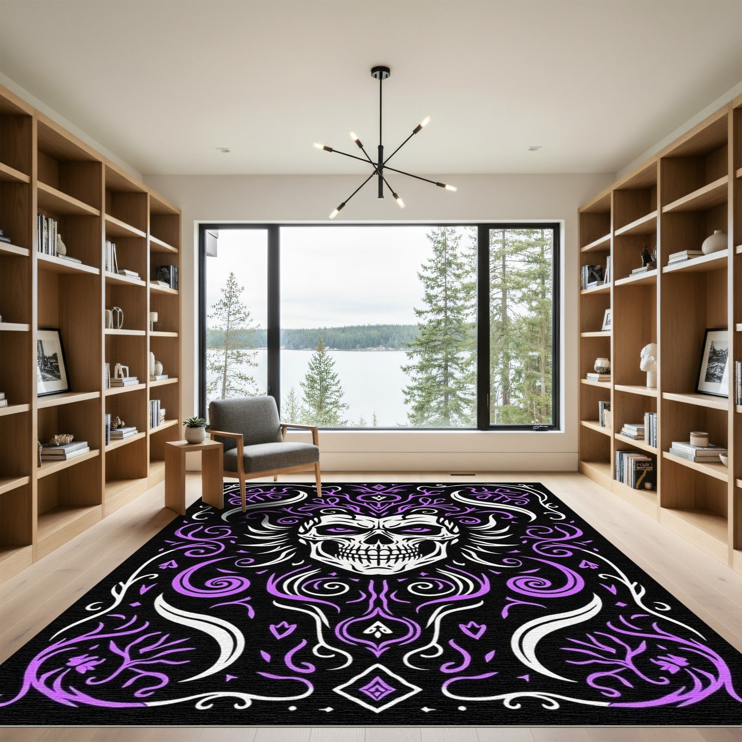 Spooky White Skull Purple Vines Rug