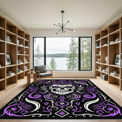 Spooky White Skull Purple Vines Rug