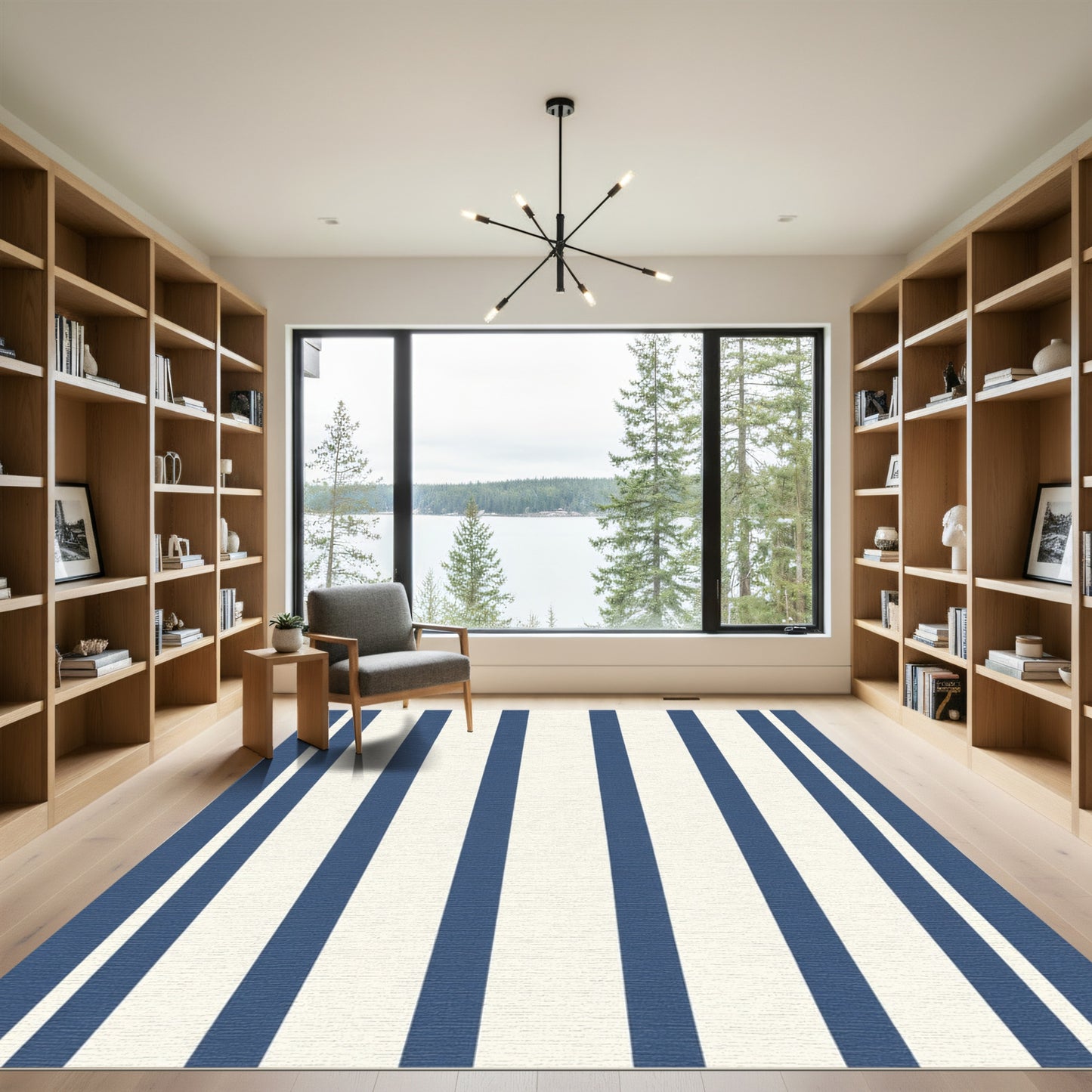 Classic Navy Cream Vertical Stripe Rug