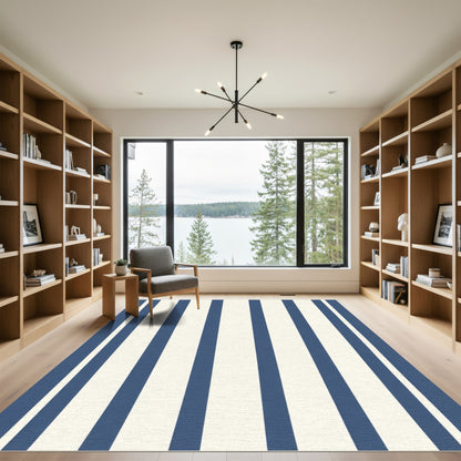 Classic Navy Cream Vertical Stripe Rug